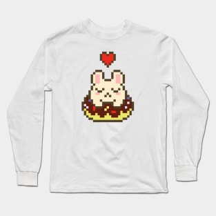 Pixel Art Bunny Loves Chocolate Covered Donut with Sprinkles Long Sleeve T-Shirt